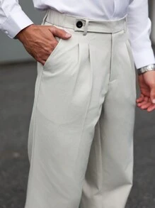 Manfinity Mode Men's Casual Solid Color Suit Pants, Versatile & Simple