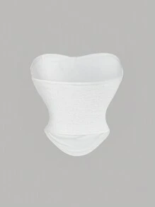 SHEIN MOD Blusa casual con flores 3D de peluche blanca de estilo vintage, adecuada para salir, vacaciones, Año Nuevo y otras ocasiones - Blanco - Ver 2