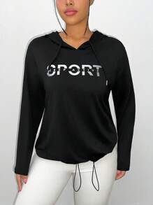 SHEIN Sport Studio Women's Letter Print Casual Hoodie Sweatshirt, Simple Design For Everyday Wear
