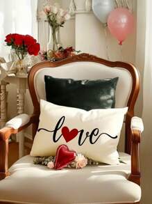 Fundas de almohada con corazón rojo estilo contemporáneo de lino para el Día de San Valentín - 30 x 50 cm, una sola cara, sin relleno - lavable a máquina, cierre con cremallera, adecuado para varios tipos de habitaciones, tela de lino, decoración de otoño, decoración de la habitación