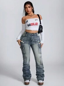 SHEIN ICON Jeans de mezclilla casuales de talla grande, de uso diario y con estilo