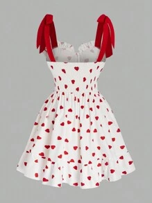 Sweetra Elegante mini vestido para una cita de San Valentín, vestido de volantes con estampado asimétrico de corazón rojo, elegante y femenino para el verano