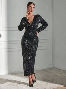 EURMUSE Sequin Embellished Fitted Dress, Stylish Party Wear - Black - View 7