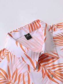 Manfinity RSRT Bộ áo sơ mi tay ngắn họa tiết hoa thường ngày cho kỳ nghỉ hè và quần short màu trơn dành cho nam, trang phục thoải mái - trái cam - Xem 5