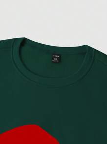 Manfinity Homme 1pc Men Plus Size Christmas Hat & Letter Print Christmas Crew Neck Sweatshirt, Casual For Daily Wear, Autumn/Winter Party Crew Neck Graphic Long Sleeve Forest Green Sweatshirt, For Friends, Husband, Boyfriend Gifts