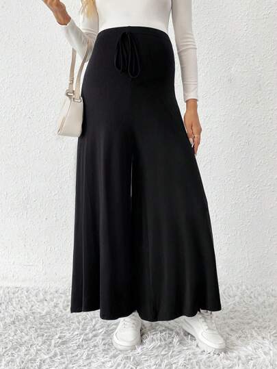 SHEIN بنطلون حوامل خصر عالي قدم عريض أمامي مربوط