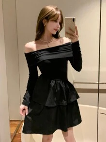 DAZY 女士短款派对连衣裙，适合春秋季、情人节等场合，迷你露肩上衣