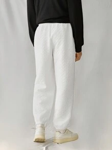 Manfinity VCAY Men Casual Knit Loose Fit Patched Elastic Waist Straight Leg Track Pants - White - View 2
