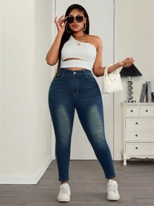 SHEIN SXY Jeans Skinny Vita Alta Lavati Taglia Più