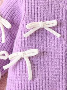 SHEIN 1 pezzo Tutina neonata graziosa e versatile in maglia, cardigan casual alla moda, comodo, morbido e caldo, semplice ed elegante con fiocco, adatto per uso domestico, uscite giornaliere e abbigliamento all'aperto, autunno/inverno