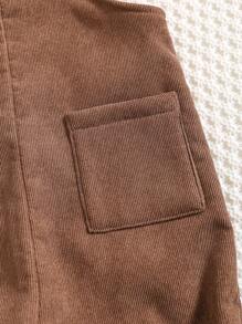 SHEIN Leap Crew 2pcs/Set Baby Boy/Girl Casual Adorable Mock Neck Top + Solid Color Overall Pants With 3D Ears Design - Brown - View 7