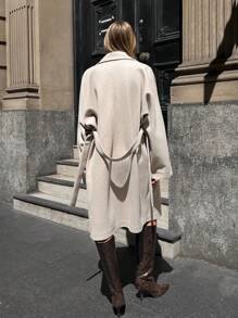 SHEIN Cottnline BEIGE WOMEN OVERCOAT WITH BELTED DETAIL - Beige - View 2
