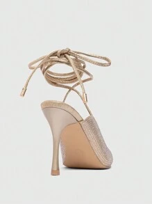 CUCCOO SZL Crystal Rhinestone Ankle Strap Pointed Toe Stiletto Heels, Sexy Rose Gold Party Style Valentine's Day - Rose Gold - View 4
