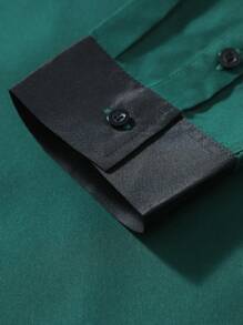 Manfinity Mode Men's Solid Color Casual Dress Shirt, Minimalist Style For Everyday Wear, For Fall, Long Sleeve Top - Dark Green - View 8