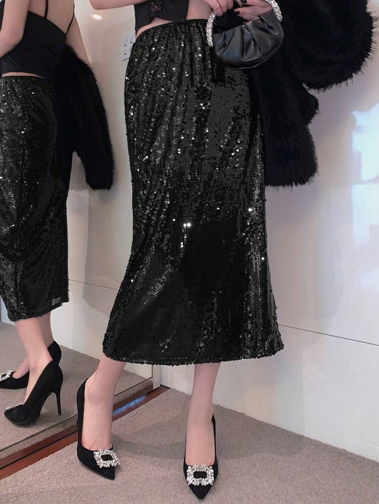 Women's Fashion Party Sequin Slit Skirt Prom Skirting Fall, Winter Luxury New Years Women Carnival