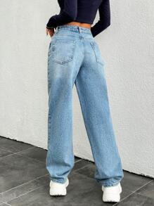 EURMUSE HIGH RISE STRAIGHT JEAN WITH POCKET DETAIL - Medium Wash - View 2
