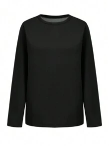 SHEIN LUNE Bộ trang phục thường ngày 2 món - Áo và quần màu trơn, trang phục giải trí thời trang hàng ngày - màu đen - Xem 5