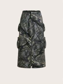 SHEIN Essnce Plus Size Casual Loose Cotton Camo Print Denim Skirt