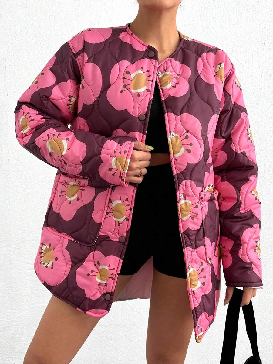 SHEIN Cottnline 时尚满花印花绗缝夹克 - 彩色 - 查看 1
