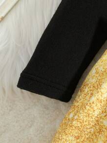 SHEIN Abito da bambina con motivo a fuochi d'artificio adorabile, collo alto, maniche a palloncino, decorato con fiocco e fascia per la testa, adatto per uscite
