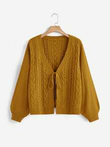 Flirla Cardigan de punto con lazo en talla grande, casual y elegante para uso diario