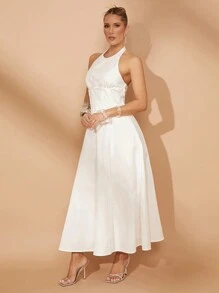 Lumalex Summer Vacation Bohemian BOHO Sea Beach Hot Outdoor Richly Layered Wedding Season Banquet Coming Of Age Ceremony Beach Seaside Spring Holiday Party Banquet Wedding Elegant High-End Waist Cinching Backless Halter Long Dress For Women - White - View 6