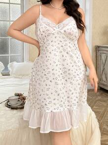 CottageSlumber 加大码夏季浪漫碎花荷叶边吊带睡衣