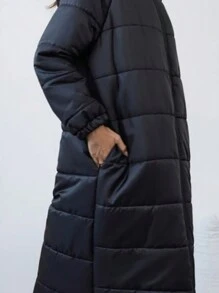 Firerie Women's Colorblock Pocket Hooded Padded Coat, Winter Long Sleeve - Black - View 3