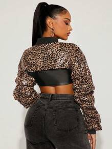 SHEIN x Carly Lawrence SHEIN SXY Spring & Summer Fashionable Ultra-Short Leopard Print Biker Jacket Leopard Print