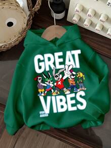 SHEIN Leap Crew 男童休闲舒适加厚针织长袖连帽衫 - 綠色 - 查看 1