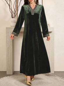 Al Najma 优质长袖超长天鹅绒连衣裙，高端女神风格，2024 年春秋新款，端庄