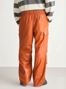 Manfinity VCAY Plus Size Men's Loose Fit Street Wear Orange Stretchable Long Pants - Orange - View 4