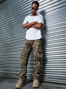 Manfinity Roughcore Men's Casual Camouflage Print Work Cargo Jeans - Multicolor - View 6