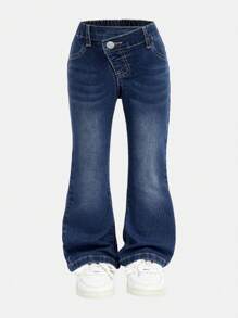 Young Girls Y2K All-Match Casual Asymmetric Waist Flared Jeans, Versatile Chic Girls Fashion Must-Have