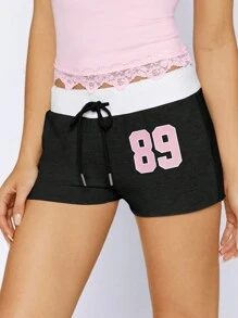 Muchica 夏季休闲字母装饰黑色超短裤 - 黑色 - 查看 4
