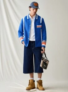 Manfinity RebelGame Męski dzianinowy modny luźny krótki rękaw kardigan