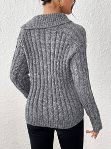 SHEIN Clasi Women's Asymmetrical Collar Long Sleeve Casual Sweater, Autumn/Winter Knit Pullover Fall - Grey - View 2