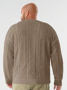 Manfinity NXTstreet Plus Size Men Cable Knit Loose Crew Neck Long Sleeve Sweater