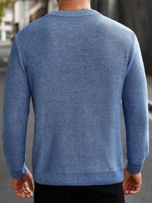 Manfinity Homme 男士圆领长袖简约针织毛衣，休闲日常穿着 - 藍色 - 查看 2