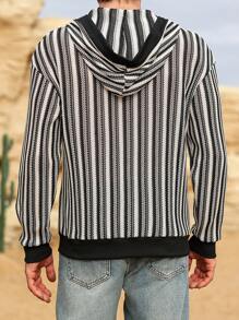 Manfinity Homme Sudadera con capucha informal de hombre con cremallera, textura de rayas, otoño/invierno