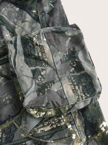SHEIN Essnce Plus Size Casual Loose Cotton Camo Print Denim Skirt