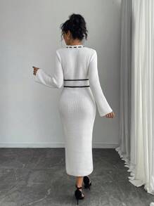 Chiquease Bowknot Design Elegant Women's Simple Korean Style Dress Fall Cloth For Women