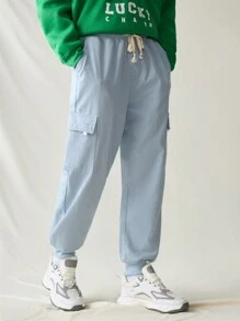 Manfinity Hypemode 男式灰色牛仔休闲宽松工装裤，配有松紧裤脚 - 灰色 - 查看 6