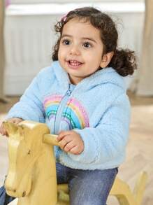 Áo khoác thêu họa tiết cầu vồng dễ thương cho bé gái, hoàn hảo cho mùa thu/đông - Màu xanh lam - Xem 6