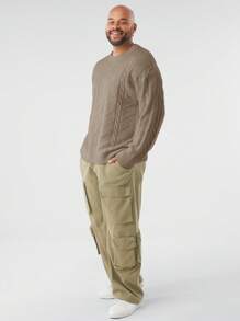 Manfinity NXTstreet Plus Size Men Cable Knit Loose Crew Neck Long Sleeve Sweater