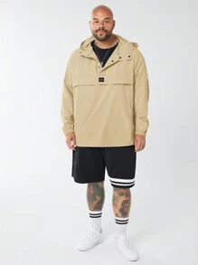 Manfinity VCAY Plus Size Men Casual Woven Hooded Half Zip Up Loose Raglan Jacket, Suitable For Spring & Autumn Everyday Wear - Khaki - View 4