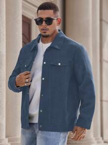 Manfinity Homme Plus Size Men's Solid Color Long Sleeve Single Breasted Casual Jacket For Autumn