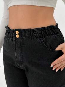 RueChic Plus High Waist Elastic Belt Mom Jean - Black - View 3
