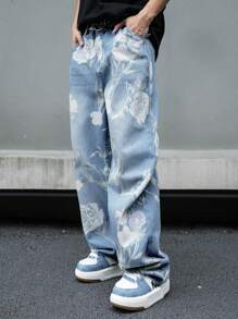 Manfinity Hypemode Men's Casual Floral Print Straight-Leg Jeans - Multicolor - View 5