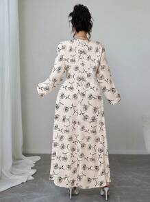Flirla Plus Size Women Black Rose Print Long Sleeve Dress - Multicolor - View 2